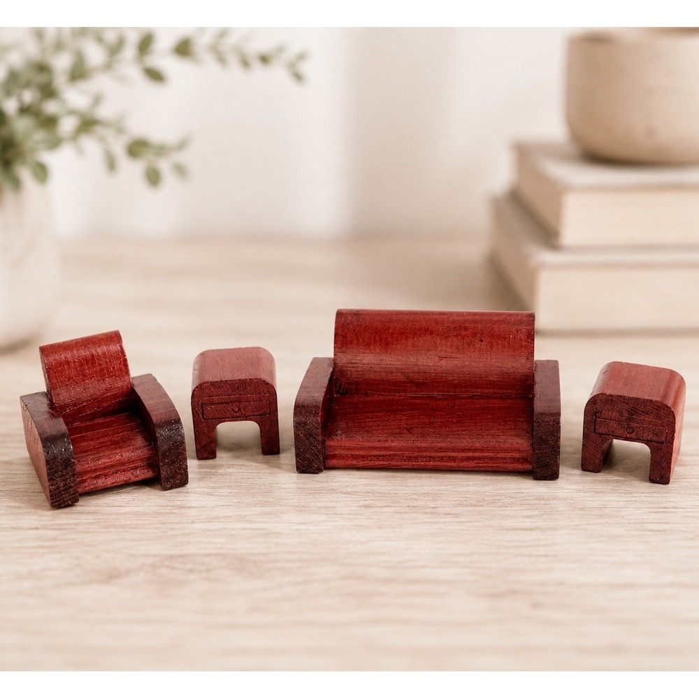 Vintage Strombecker Dollhouse Living Room Furniture Set Sofa Chair 2 Tables Wood